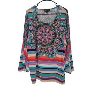 Melissa Paige Size 1X Womens Top Art to Wear Tunic Bell Sleeve Blouse